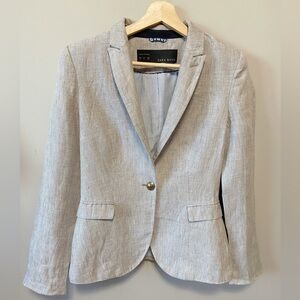 Zara Light Gray Linen-Blend Single-Button Blazer